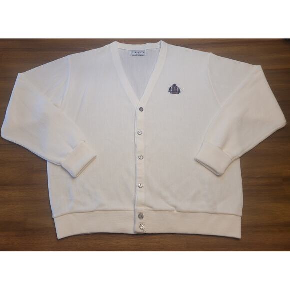 🧶 VTG IZOD 90s Grandpa Cardigan – Men’s XL – Ivory White Knit Sweater –USA Made - Picture 1 of 9